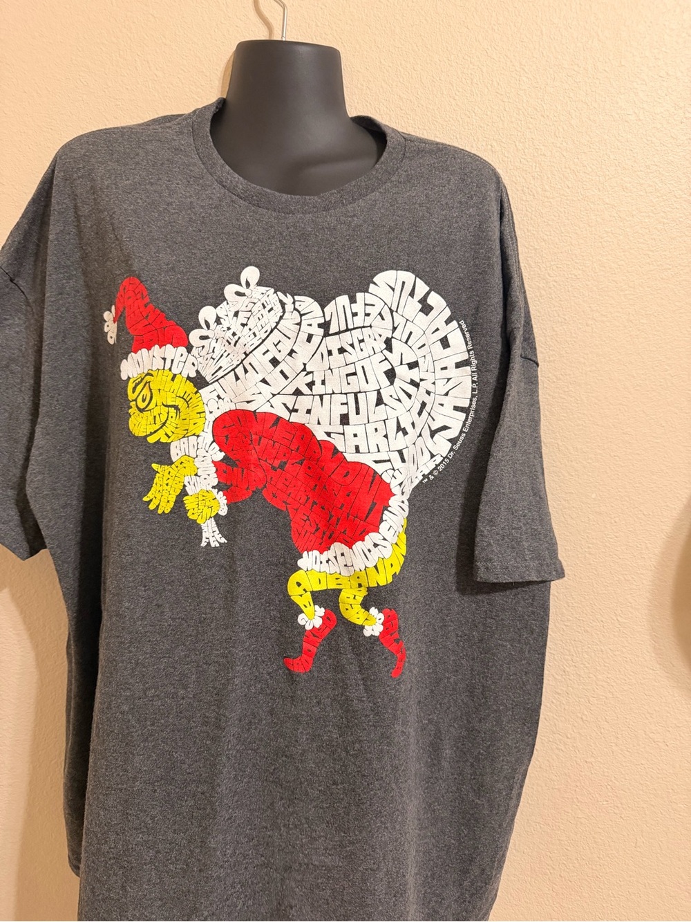 Delta Men's Dark Gray Short Sleeve Tee with Red, Yellow & White Grinch Graphic